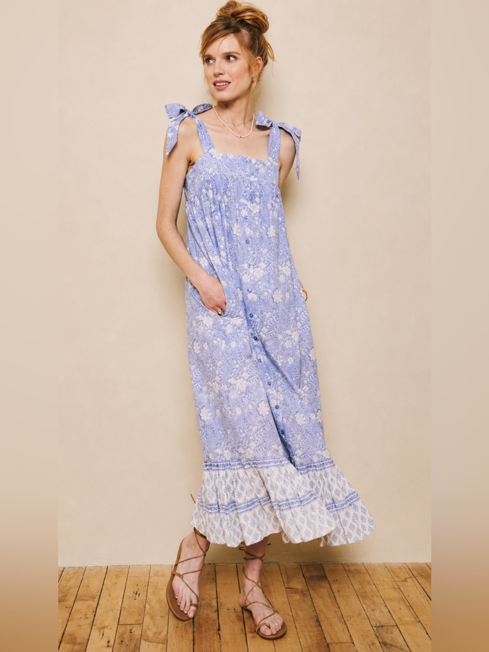 Ophelia & Indigo Maisy Dress Blue Floral Womens Size S